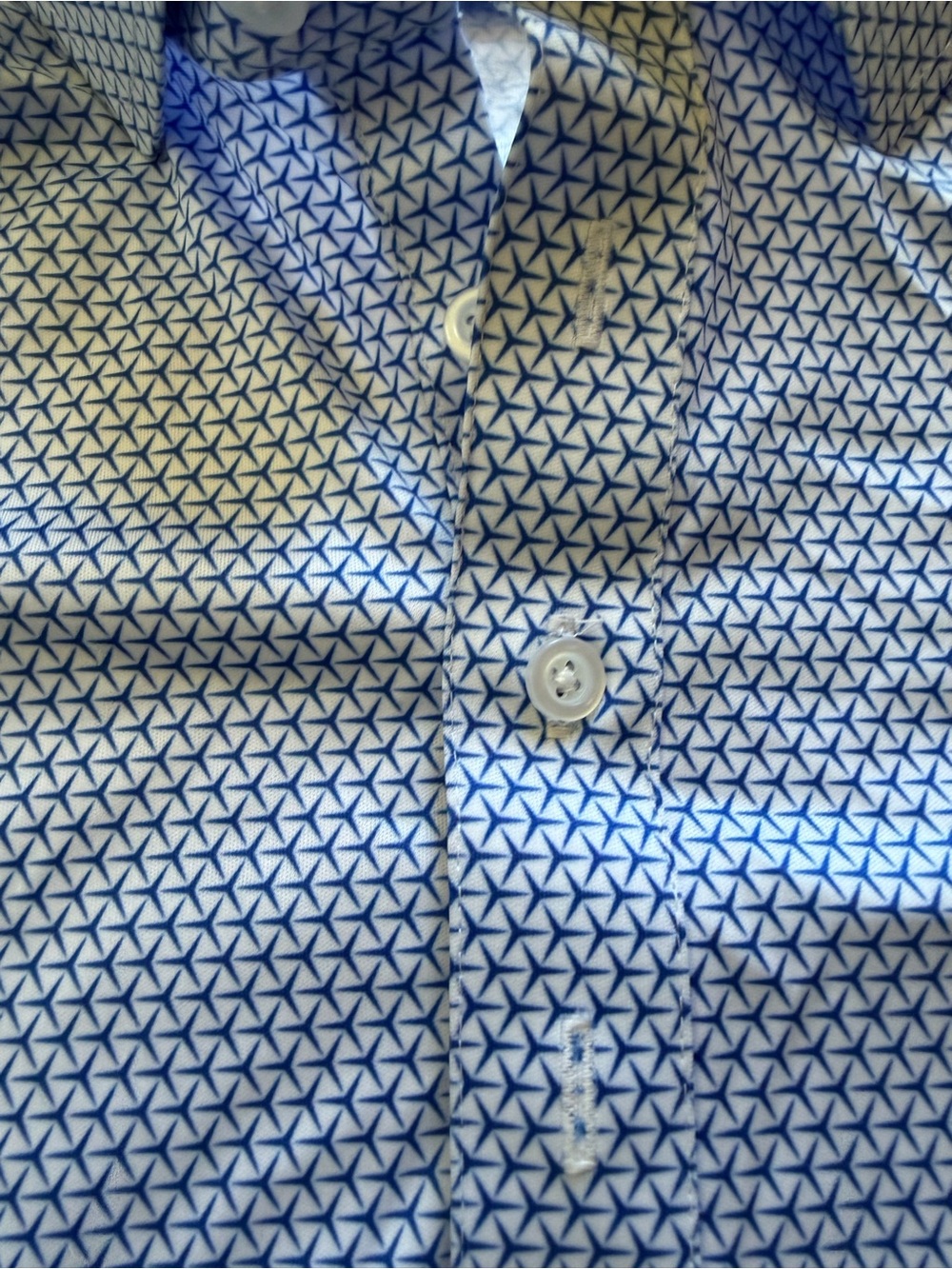 Collars & Co Semi Spread Collar Polo Shirt Turbo GT White Blue Geometric Medium - Picture 6 of 8
